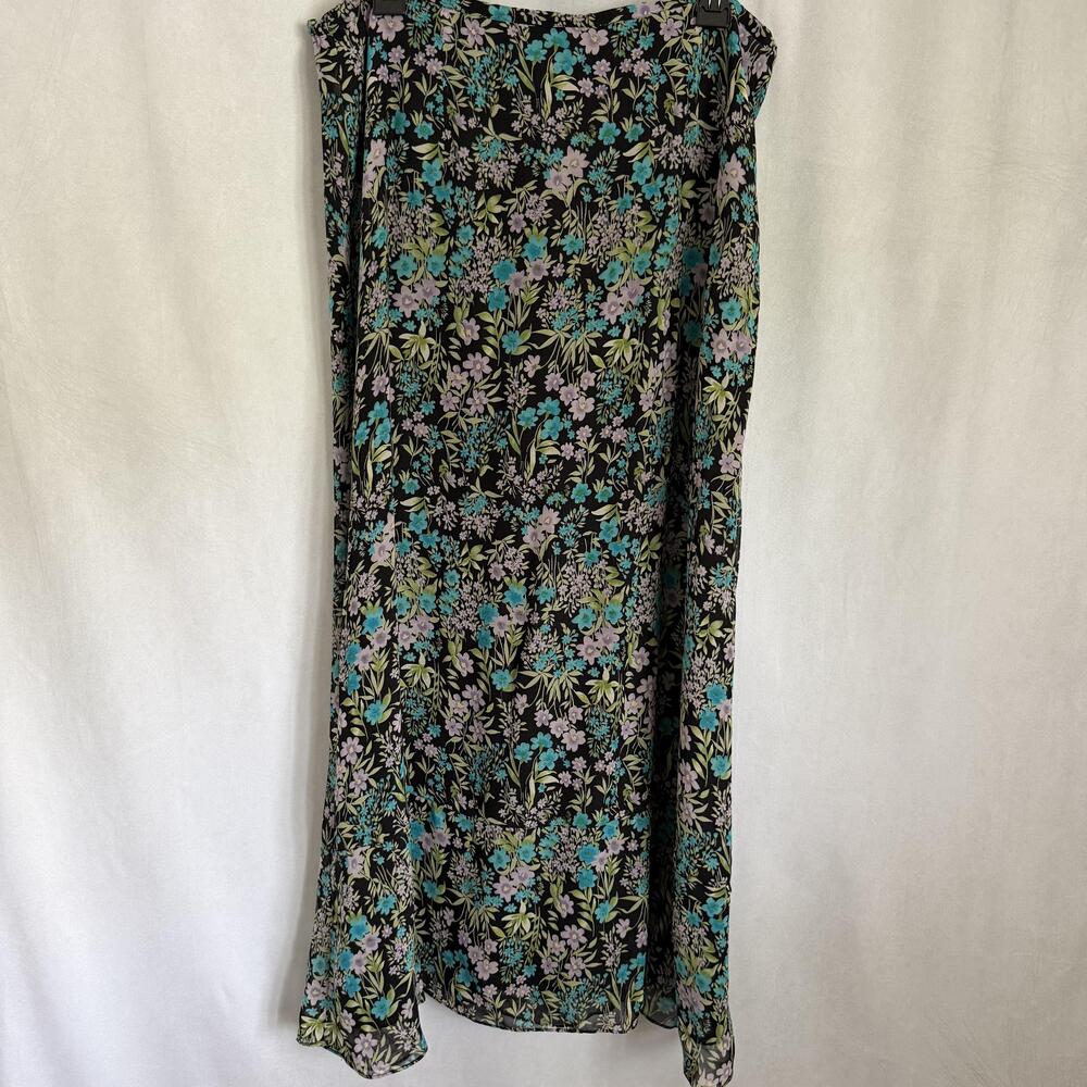 Vtg Laura Ashley Skirt Womens 14 Floral Long Silk Lined Flare Ruffle Hem Office